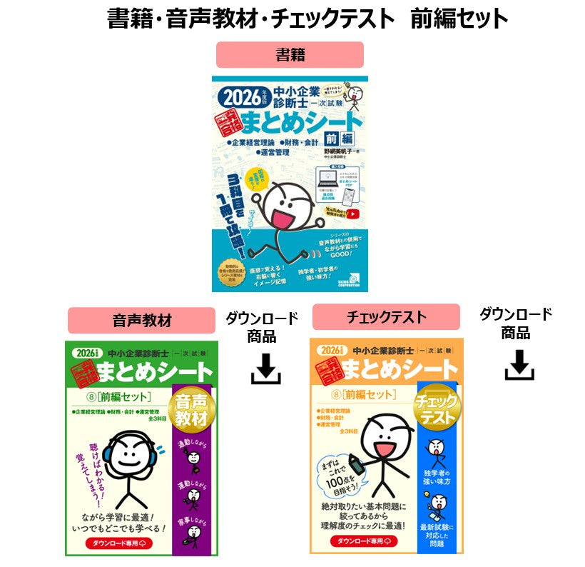【予約】【書籍・音声教材・チェックテスト(前編セット)】2026年度版 中小企業診断士1次試験 一発合格まとめシート(企業経営理論、財務・会計、運営管理)